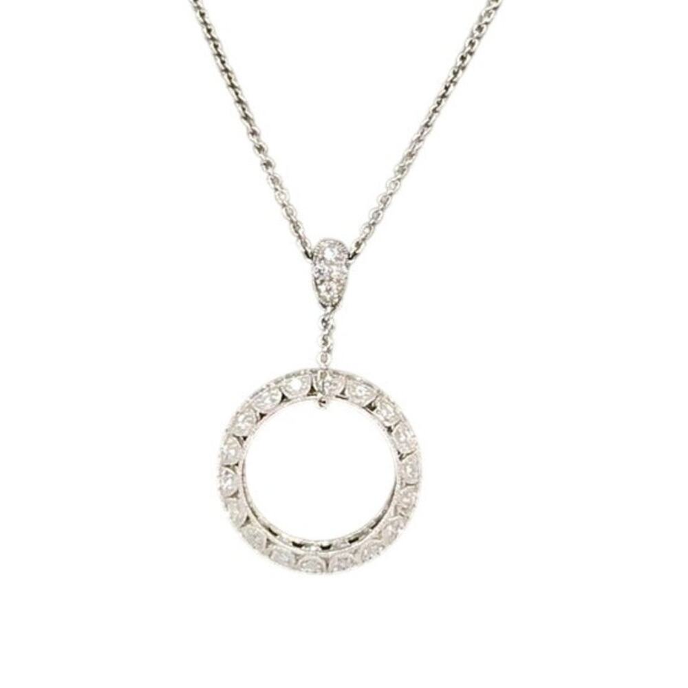 925 Sterling Silver CZ Halo Pendant Necklace 18"